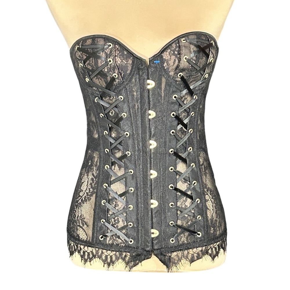 Axelle Black Sheer Floral Lace Boned Corset Strapless by Adore Me Size M